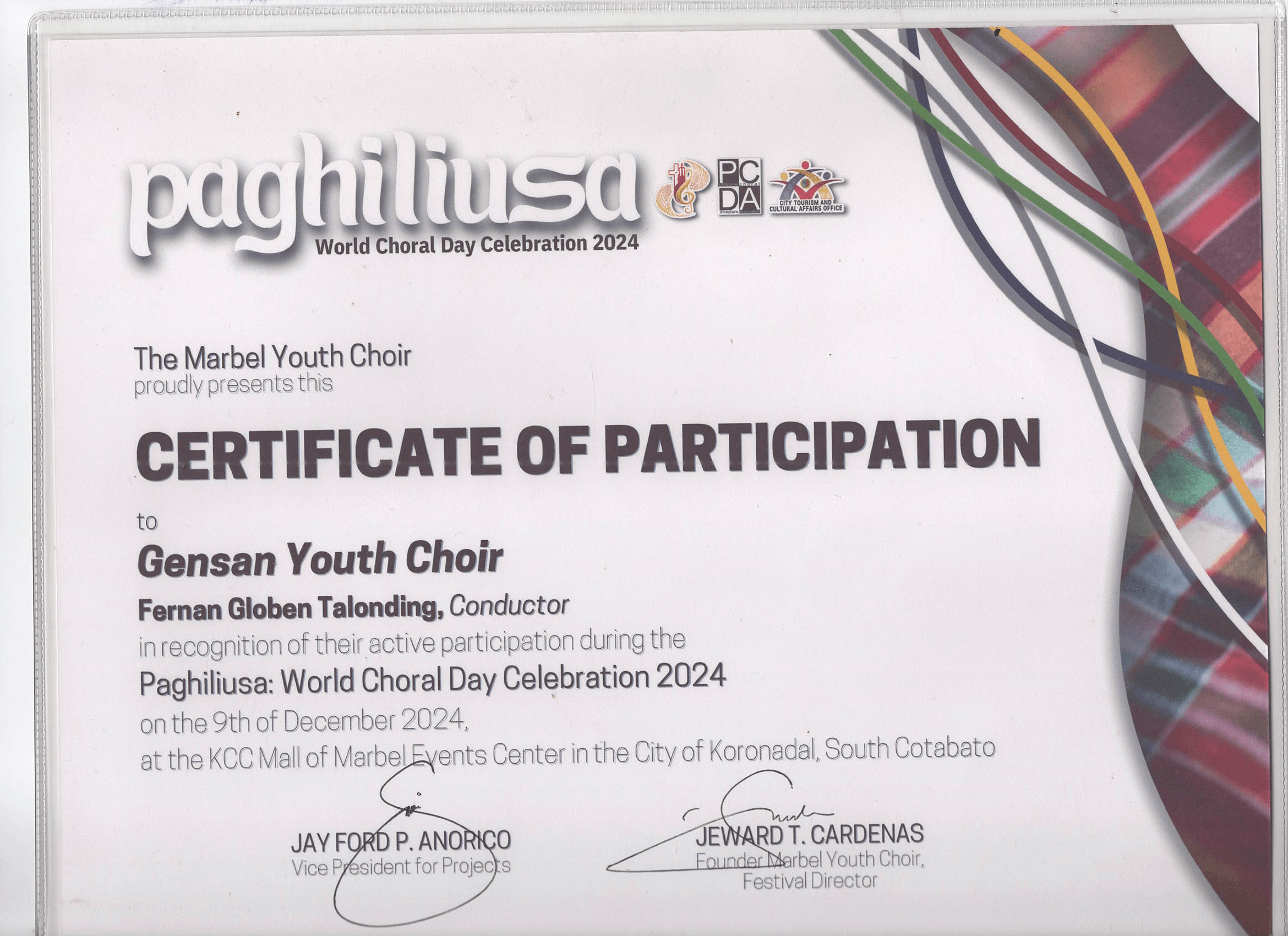 GYOCC Award Certificate